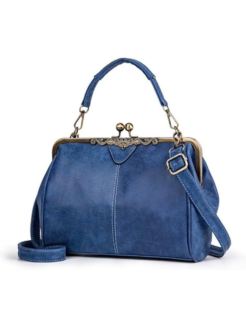 Stylish Leather Shoulder Bag - Vintage Kiss Lock Satchel & Crossbody Purse